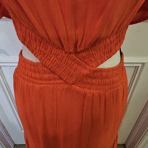 LEANI Orange Short Sleeve Crossover Waist, Tiered Maxi Dress w/Cut-Out,Large - Picture 6 of 16